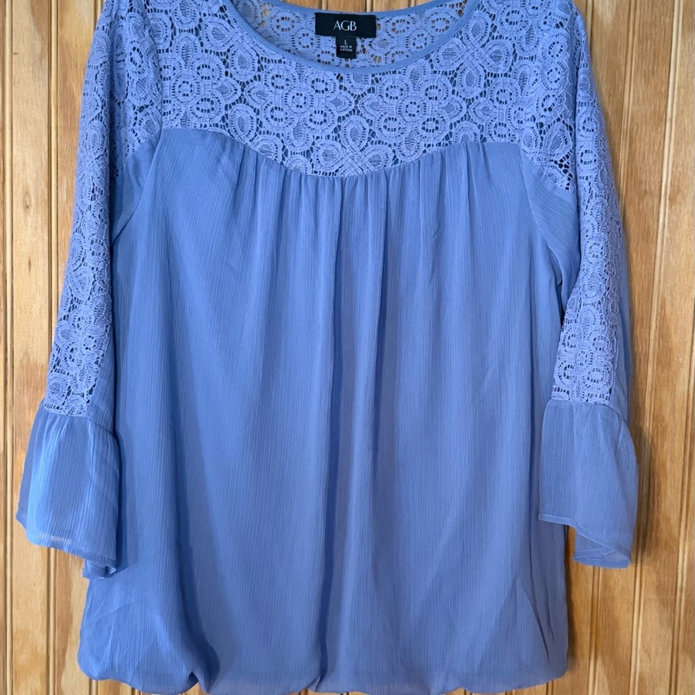 AGB Blue Bell Sleeve Blouse with Ruffled Details